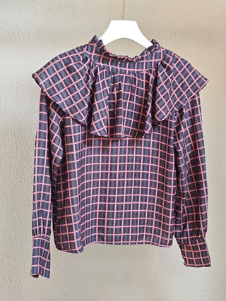 BLUSA ELISA CUADROS GRIS Y ROSA
