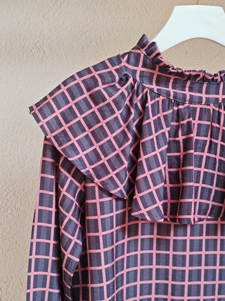 BLUSA ELISA CUADROS GRIS Y ROSA