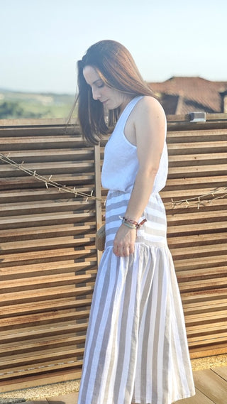 FALDA LINO RAYAS BEIG